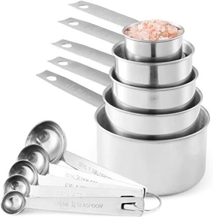 stainless steel measuring cups and measuring spoons image