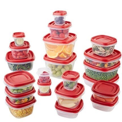 rubbermaid easy find lids food storage containers racer red 42 priece set image