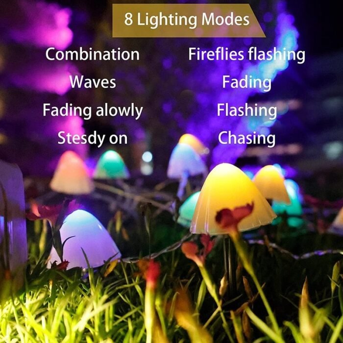 led solar string lights waterproof mushroom image