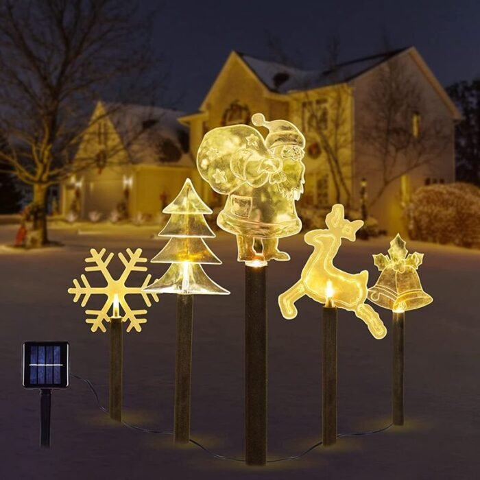 5 pack solar christmas stacke light outdoor image