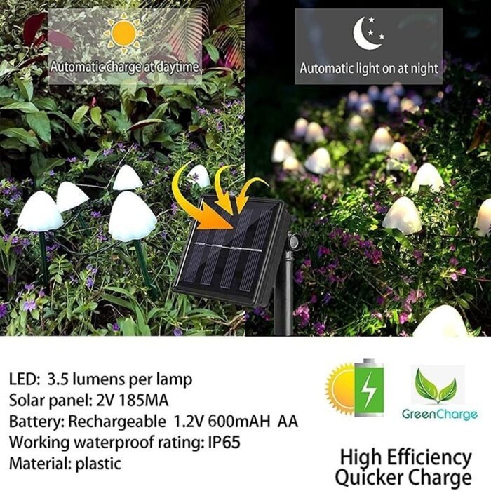 led solar string lights waterproof mushroom image