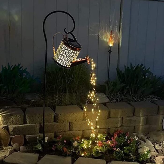 garden solar watering can light hanging kettle image