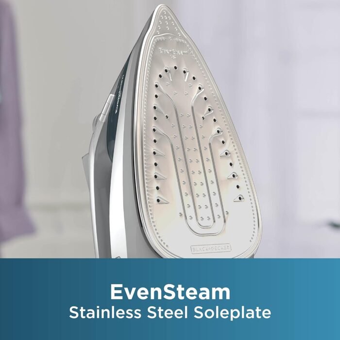 black decker one step steam iron with even steam stainless steel soleplates and smart steam control grey image