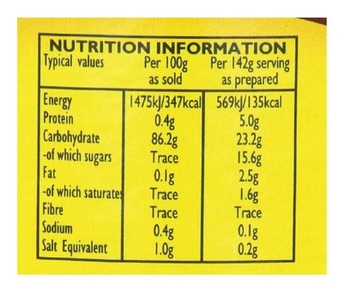 bird vanilla flavored custard powder nutrition information