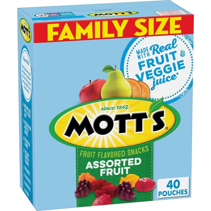 Mott's Fruit Flavored Snacks, Assorted Fruit, Pouches, 0.8 oz, 40 ct - Image 1