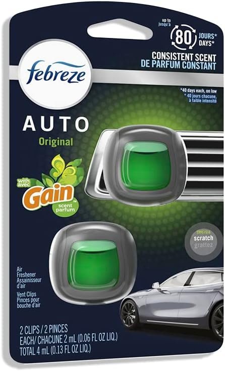 Febreze Car Air Freshener Gain Scent, 80 Days 2 Clips