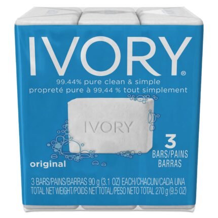 Ivory Bath Soap White Origanal 3.1 oz Bars 3 count (Pack of 24) (72 total bars)