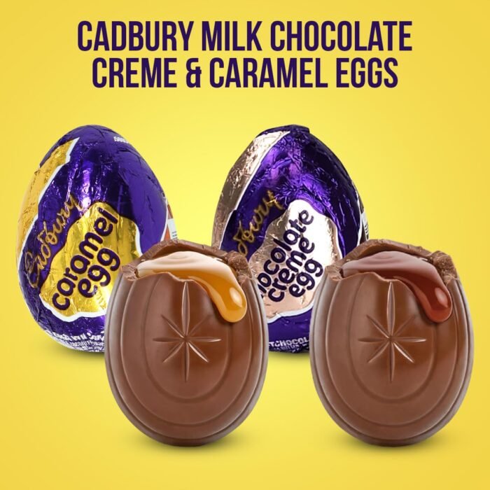 cadbury eggs 13 caramel eggs and 12 chocolate creme eggs pack image