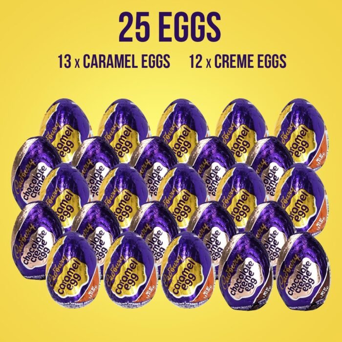 cadbury eggs 13 caramel eggs and 12 chocolate creme eggs pack image