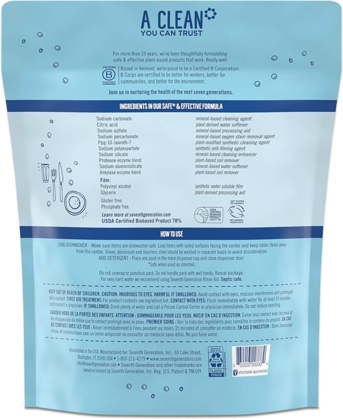 seventh generation dishwasher detergent packs 45 tablets pack image