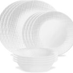 corelle embossed linen weave 16 piece dinnerware set image