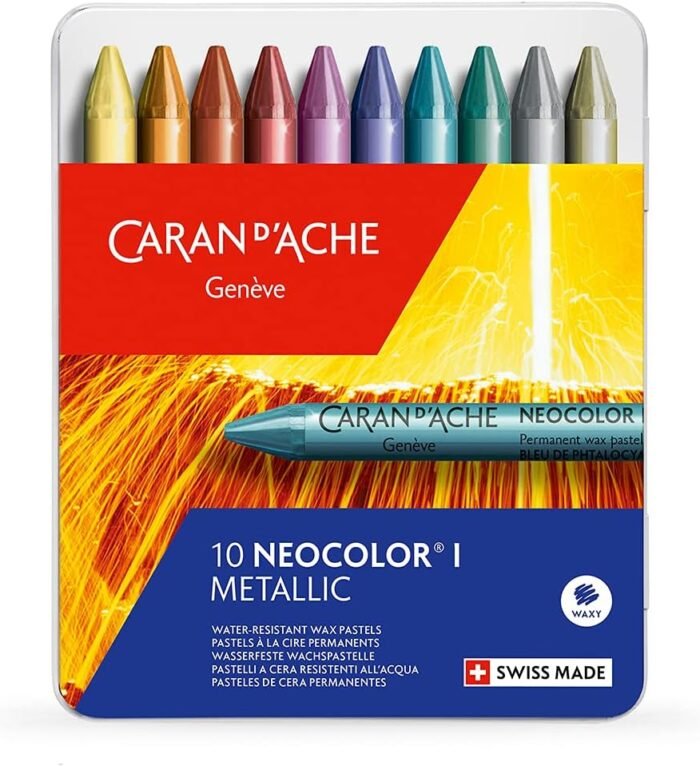 caran d ache neocolor water resistant wax pastels metallic 10 colors pack