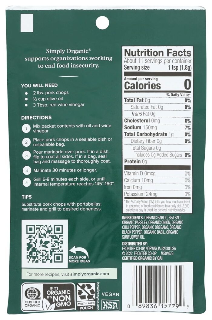 simply organic chimichutti marinade mix pack image