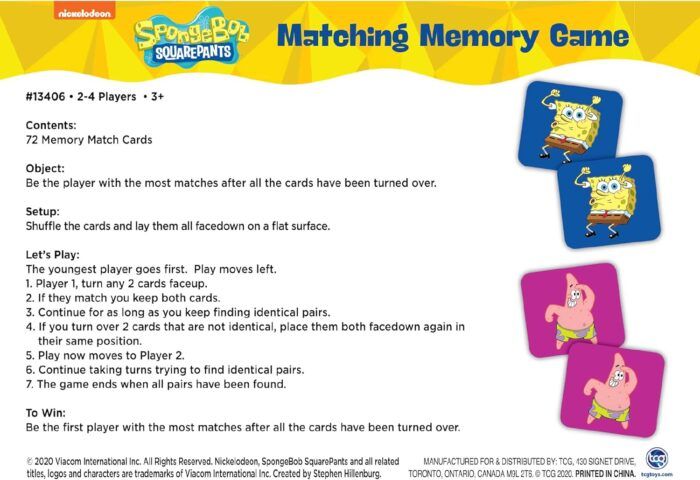 tcg toys spongebob memory matching card game image