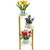 3 tier bamboo corner plant stand flower display rack & pot image