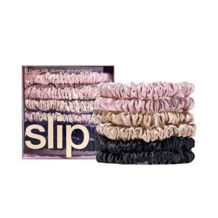 slip silk skinny scrunchies black pink and caramel image