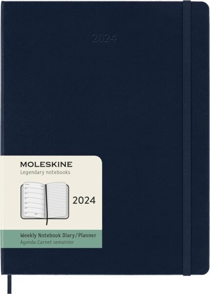 moleskine classic xl 2024 weekly planner hard cover sapphire blue notebook image