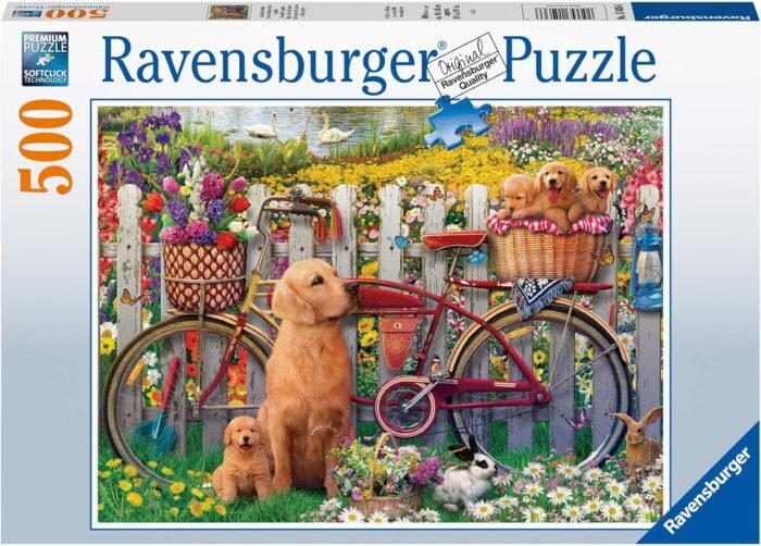 revensburger cute dogs in the garden 500 piece puzzle image