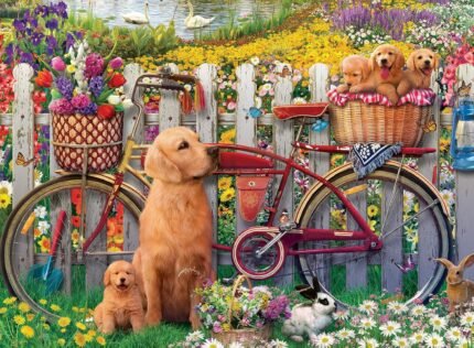 revensburger cute dogs in the garden 500 piece puzzle image