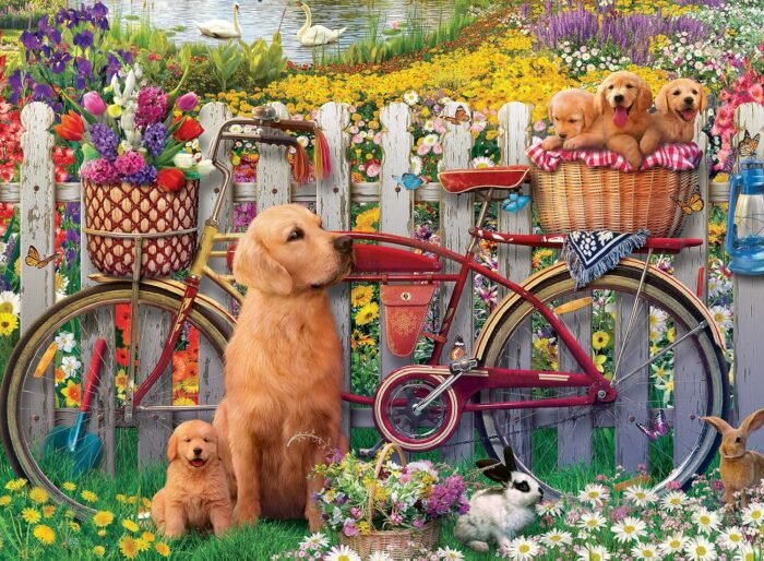 revensburger cute dogs in the garden 500 piece puzzle image