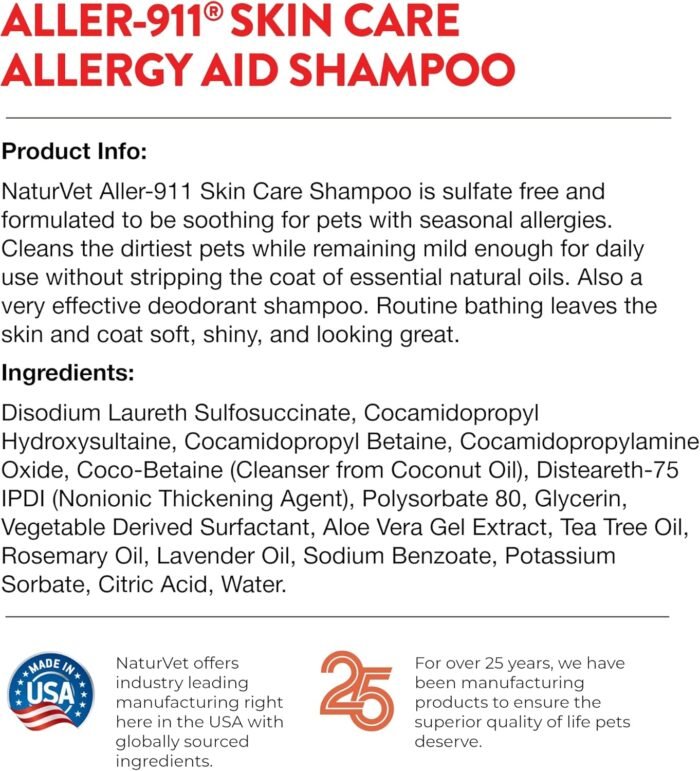 naturvet aller 911 skin care allergy aid pet shampoo with aloe vera bottle image
