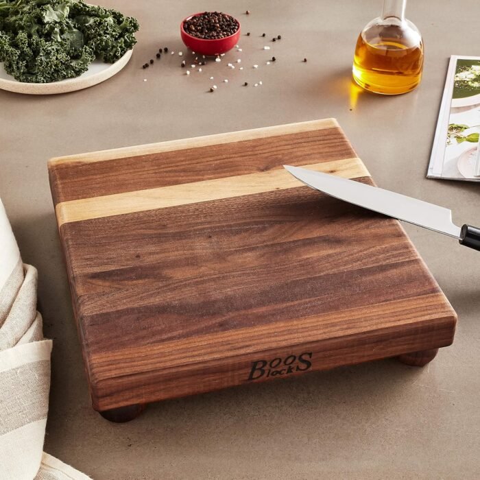 john boos b series square wood cutting board with feet walnut image