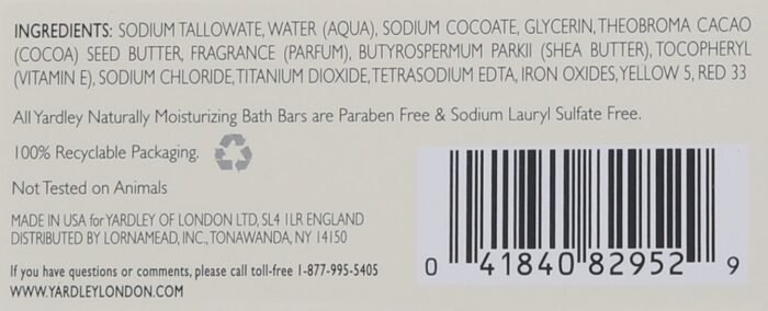 yerdley london moisturizing bath bar cocoa butter pack details image