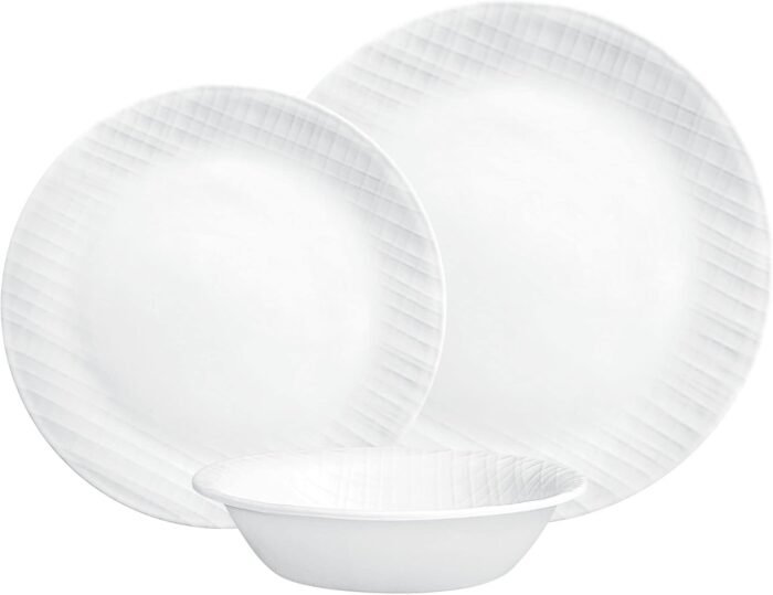 corelle 12 piece linen weave set durable glass dinnerware image