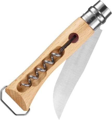 opinel no 10 wine knife stainless steel with corkscrew image