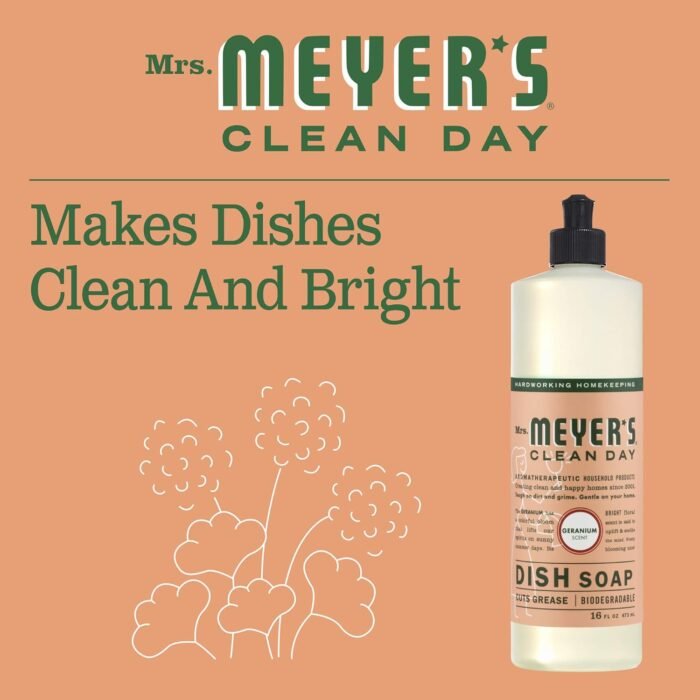 mrs meyer's liquid dish soap geranium 16 oz bottle image