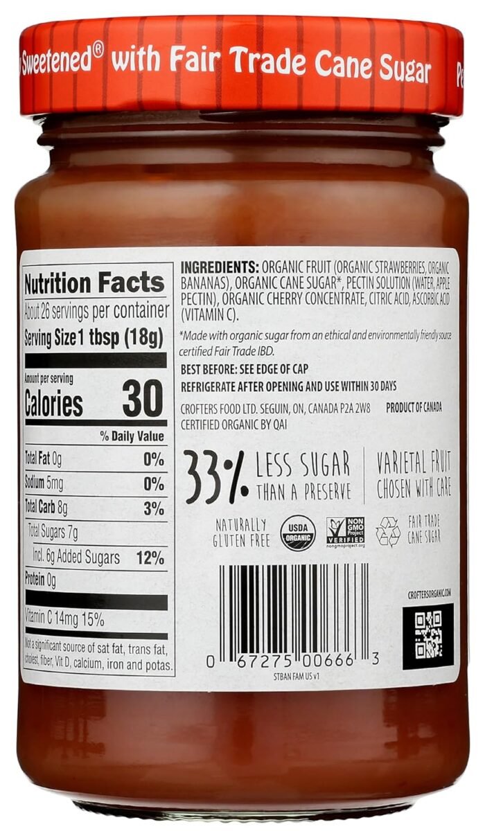 crofters orgnic strawberry banana spread bottle details image