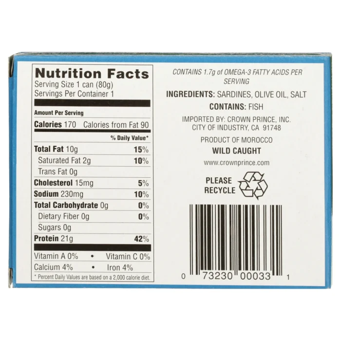 crown prince boneless sardines in olive oil pack details image