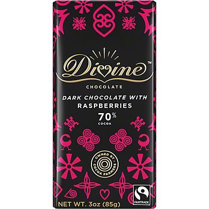 divine chocolate 70% dark chocolate with raspberries image