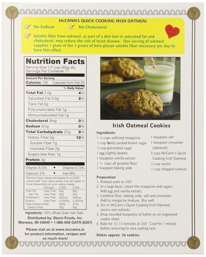 mccann's quick cooking irish oatmeal pack detail image