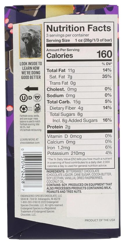 endangered species dark raspberry choco bar pack detail image