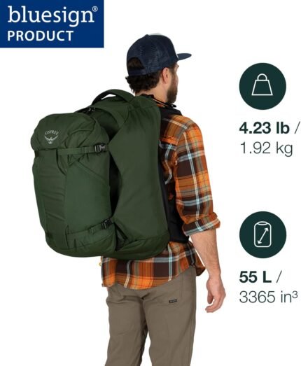 osprey farpoint 55L tunnel vision green travel backpack image