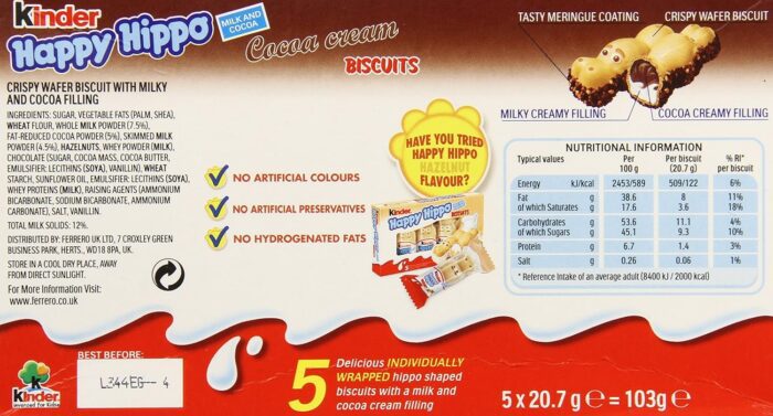 kinder happy hippo cocoa cream Biscuits pack detail image