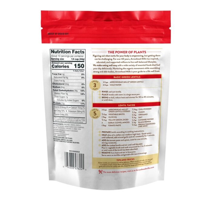 arrowhead mills green lentils pack details image