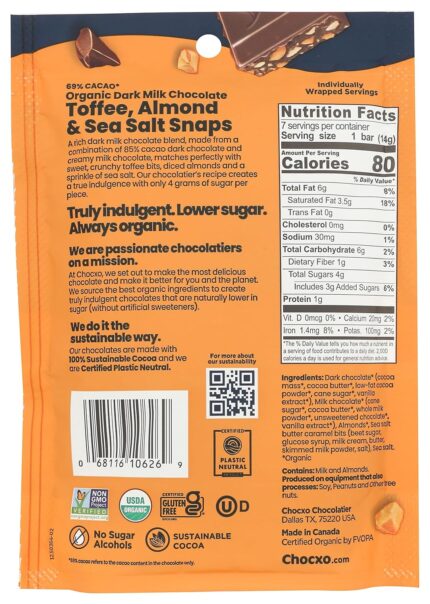 chocxo toffee almond chocolate snaps details image