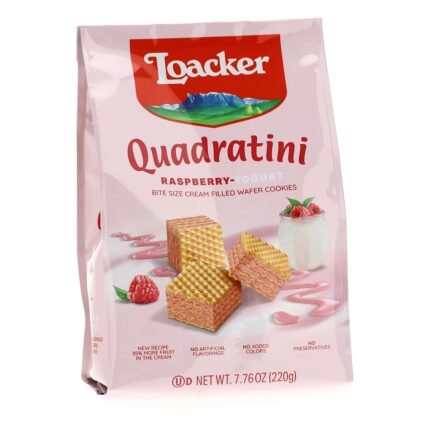 loacker quadrantini raspberry yogurt wafer cookies detail image