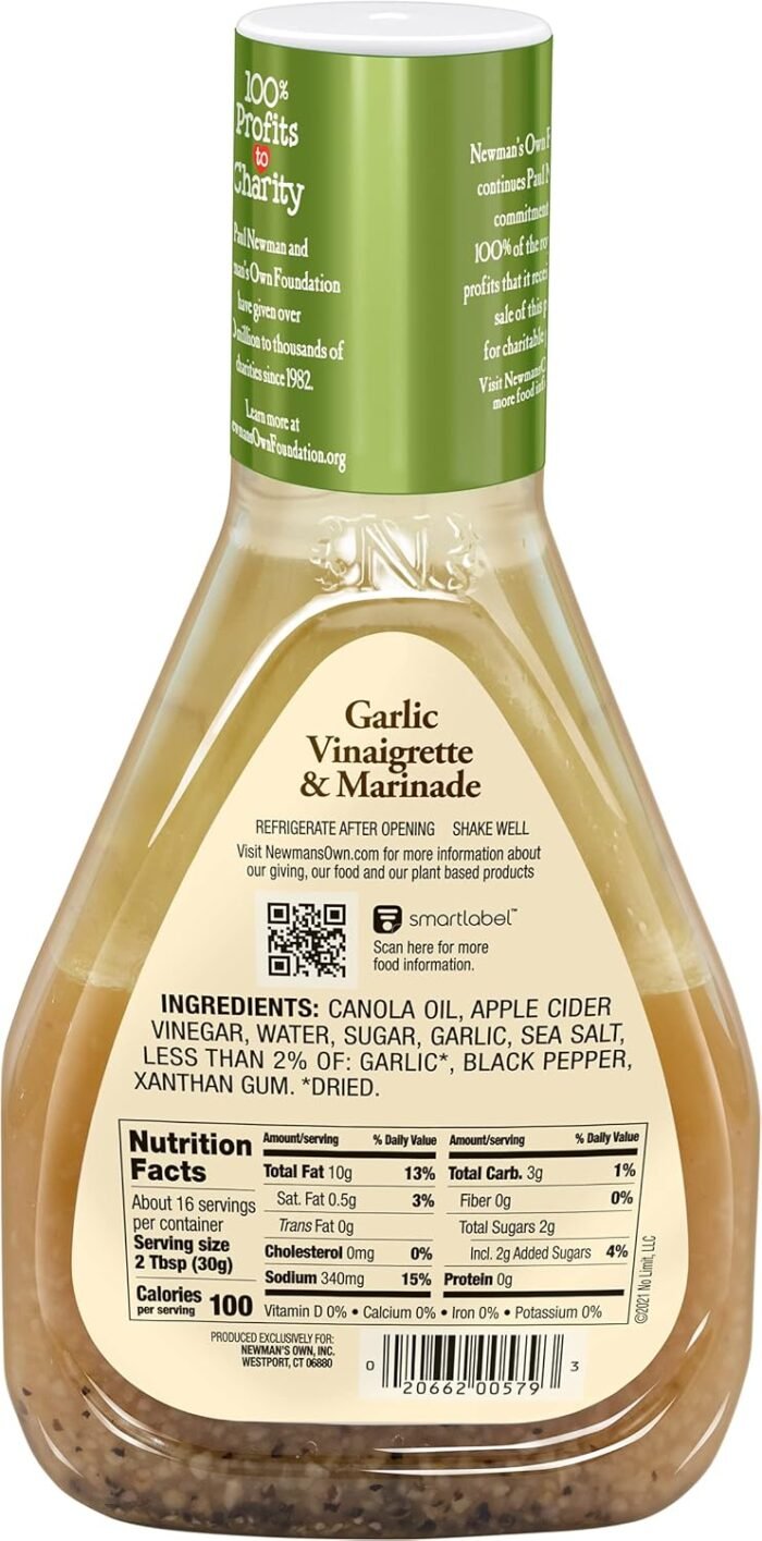 newman's own garlic vinaigrette & marinade bottle detail image