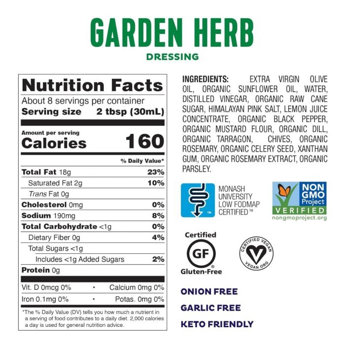 fody foods vegan garden herb salad dressing bottle details image