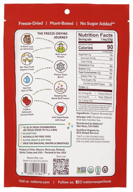 natierra organic freeze-dried strawberries pack detail image