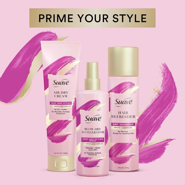suave pink blow dry & heat protectant spray bottle details image