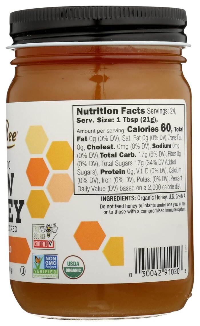 organic raw honey pure unfiltered bottle detail image