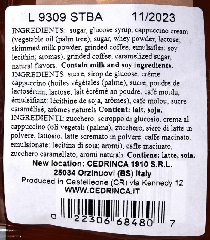 cedrinca cappuccino hard candies pack details image