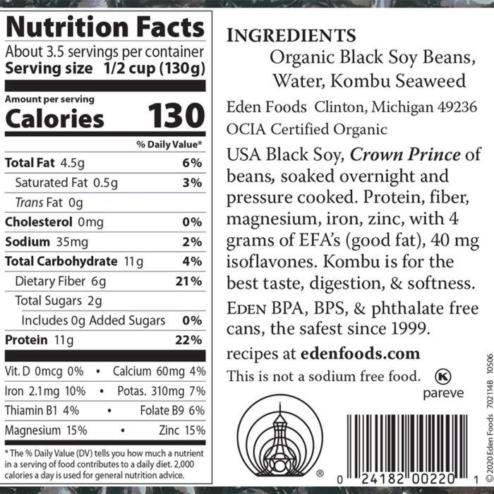 eden foods organic black soybeans no salt added image