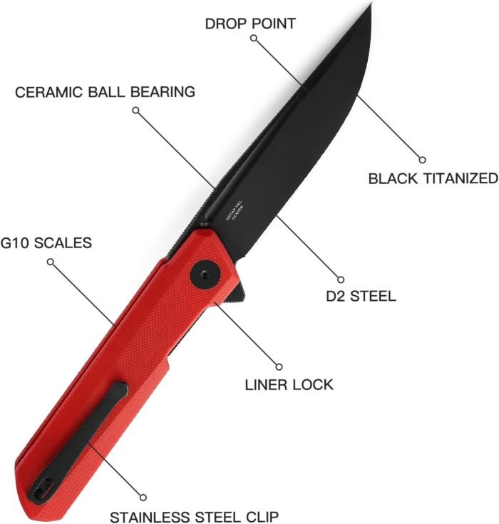 dundee bmk01l d2 edc folding knife red g10 handle image