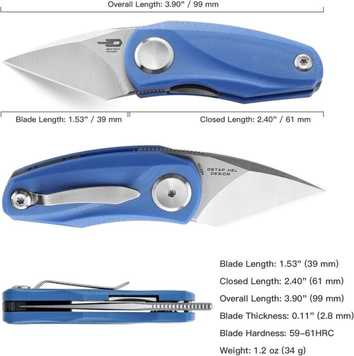 bestech mini folding knife 1.53 14c28n steel blue image