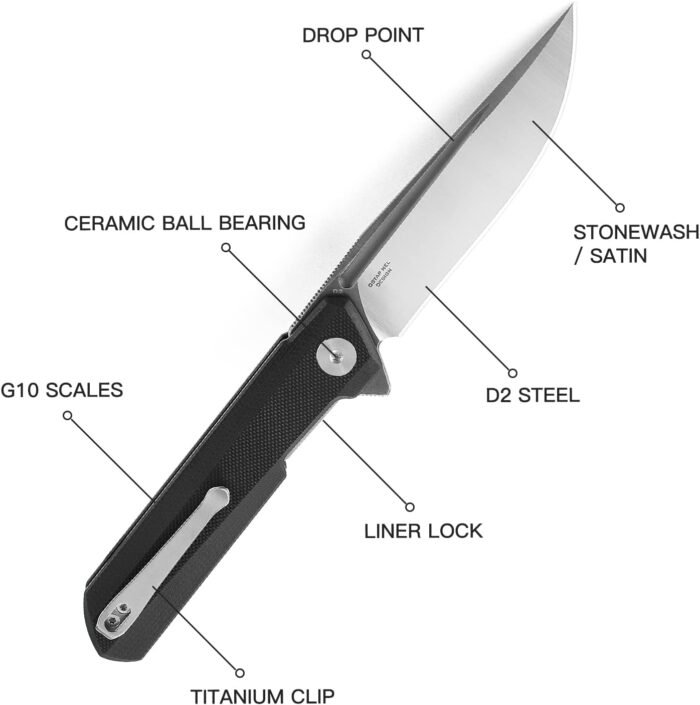 dundee 3.35 d2 flipper knife g10 handle liner lock image